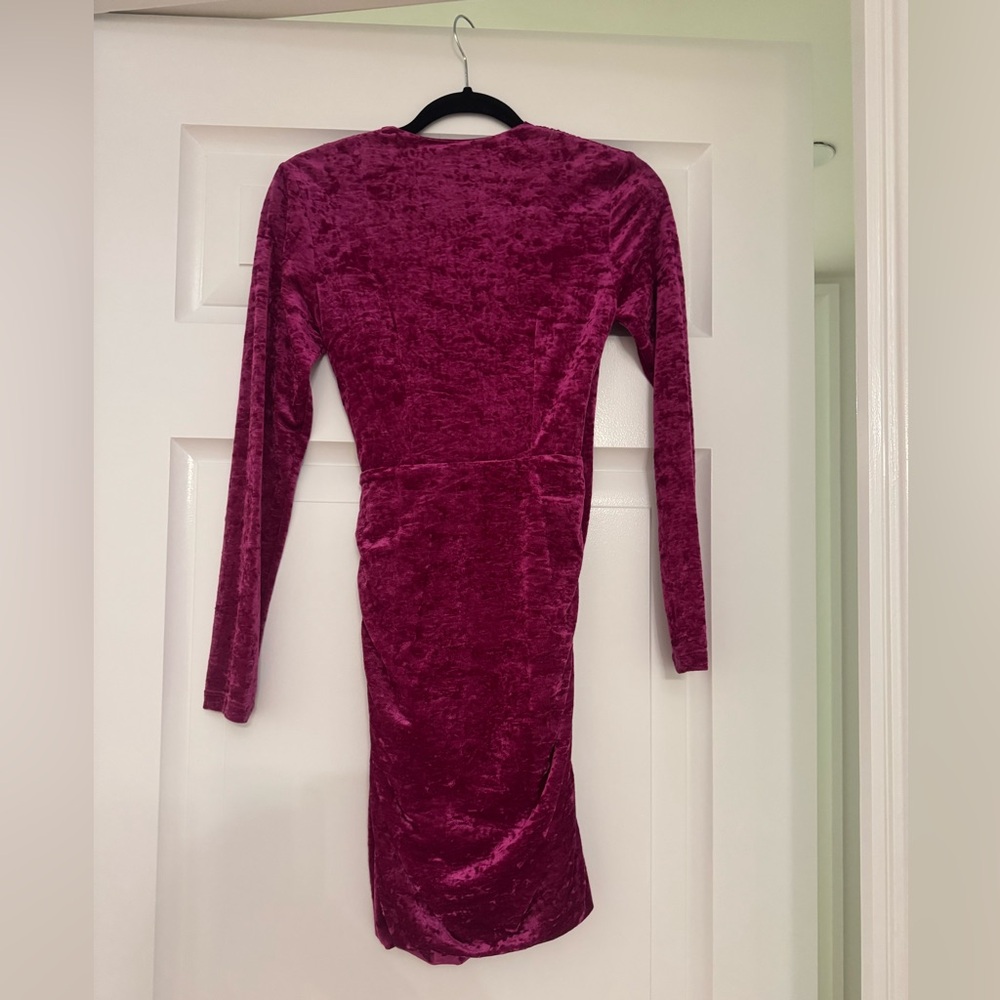 Maje Fuchsia Velvet Long Sleeve Dress - Picture 3 of 4